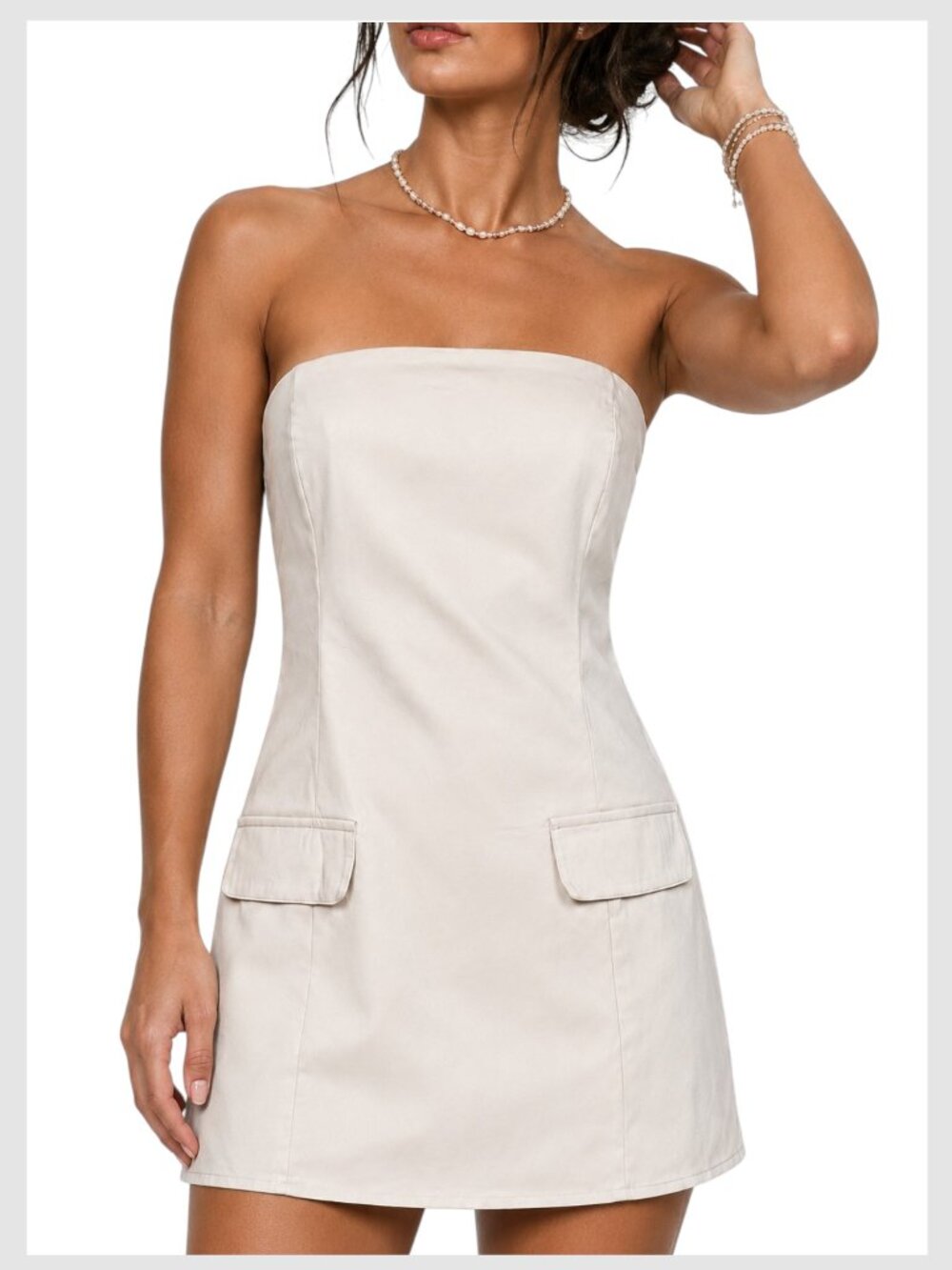 Princess Polly Langdon Mini Dress Beige Strapless A-Line Size 8
